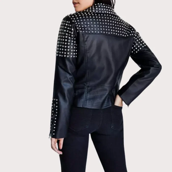 New Handmade Women's Black Fashion Studded Punk Style Leather Jacket