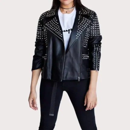 New Handmade Women's Black Fashion Studded Punk Style Leather Jacket
