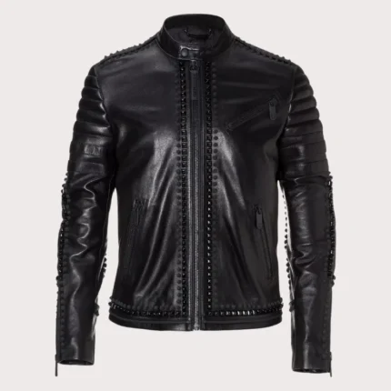 New Mens Black Metal Spiked Studded Leather Jacket