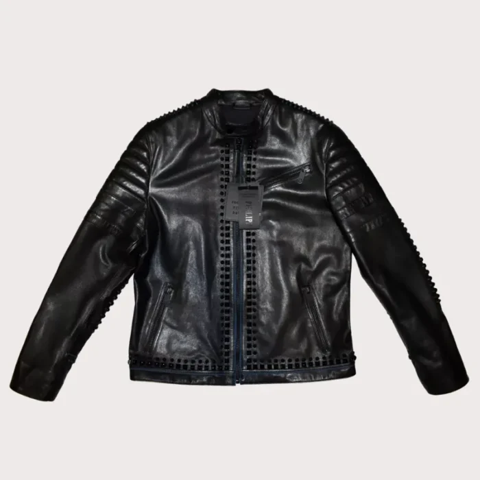 New Mens Black Metal Spiked Studded Leather Jacket