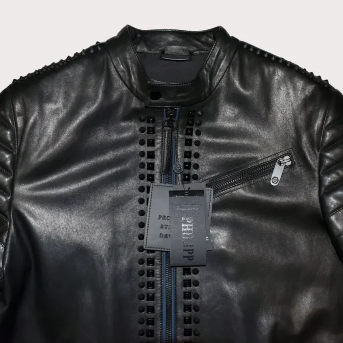 New Mens Black Metal Spiked Studded Leather Jacket