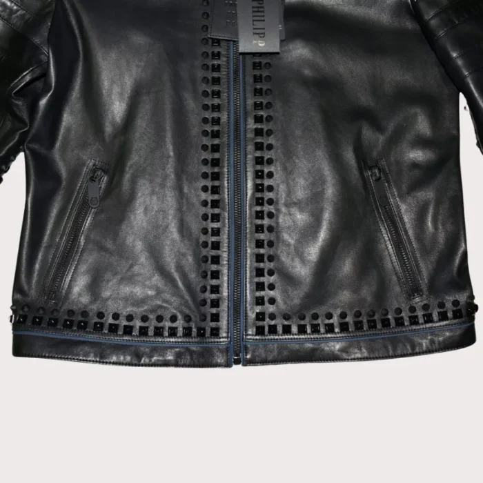 New Mens Black Metal Spiked Studded Leather Jacket