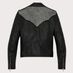 New Men's Black Silver Studded Punk Rock Cowhide Biker Leather Jacket Belted