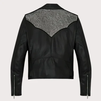 New Men's Black Silver Studded Punk Rock Cowhide Biker Leather Jacket Belted