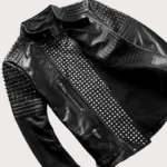 New Mens Black Silver Studded buttoned Punk Cowhide Biker Leather Jacket