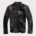 New Mens Black Silver Studded buttoned Punk Cowhide Biker Leather Jacket