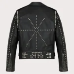 New Mens Handmade Black Full Silver Punk Studded Rivets Leather Jacket