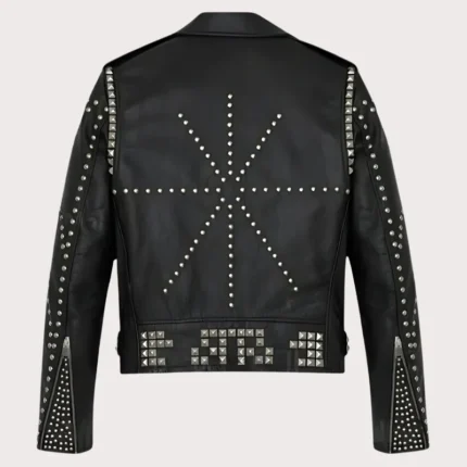 New Mens Handmade Black Full Silver Punk Studded Rivets Leather Jacket