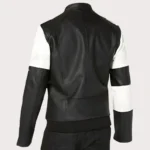 New Men's Two Tone Black White Genuine Leather Silver Studded Biker Jacket
