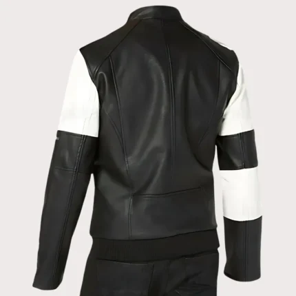 New Men's Two Tone Black White Genuine Leather Silver Studded Biker Jacket