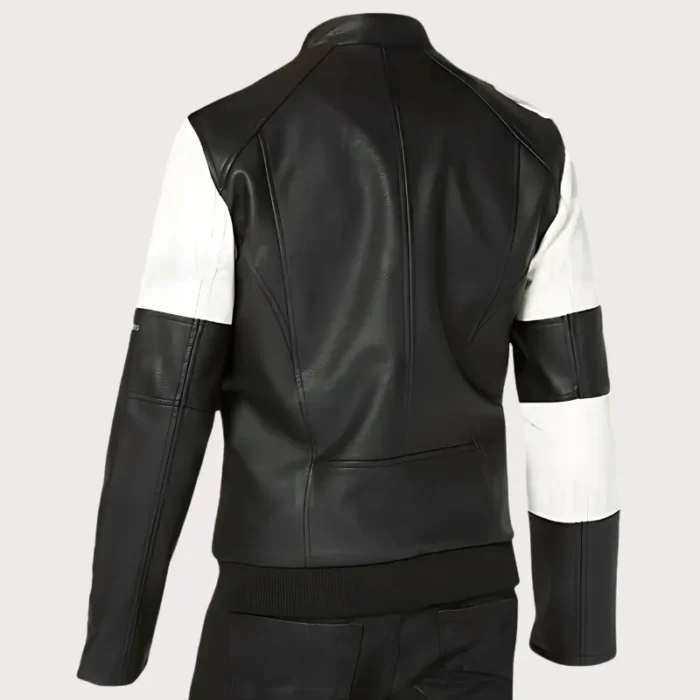 New Men's Two Tone Black White Genuine Leather Silver Studded Biker Jacket