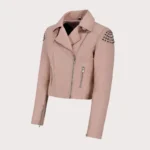 Pink Back Skull Studded Biker Leather Jacket