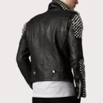 Punk Men's Genuine Leather Jacket with Silver Spikes