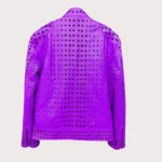 Purple Vintage Studded Punk Leather Biker Jacket