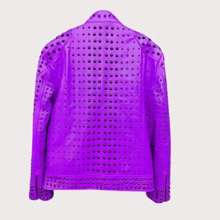 Purple Vintage Studded Punk Leather Biker Jacket