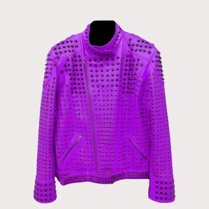 Purple Vintage Studded Punk Leather Biker Jacket