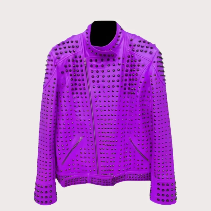 Purple Vintage Studded Punk Leather Biker Jacket