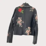 Rose Handpainted Silver Studded Biker Jacket