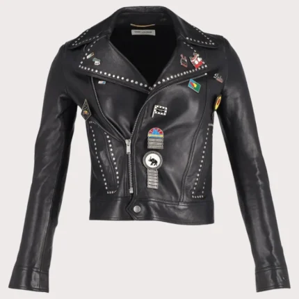Silver Studded Biker Jacket with Pins
