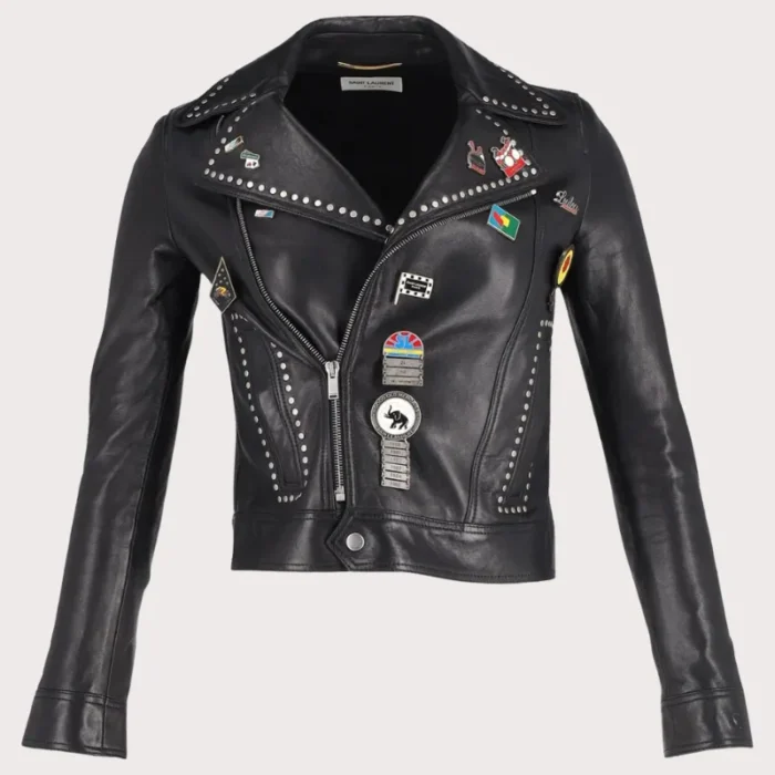 Silver Studded Biker Jacket with Pins