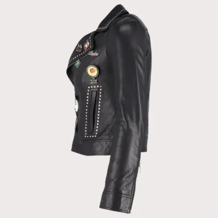 Silver Studded Biker Jacket with Pins