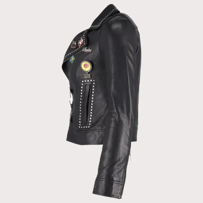 Silver Studded Biker Jacket with Pins