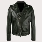 Silver Studded Leather Black Biker Jacket