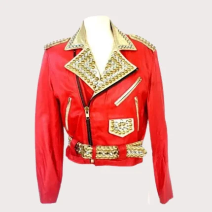 Studded Crystal Embellished Vintage Leather Jacket
