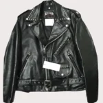 Studded Leather Moto Jacket for Men with Belt