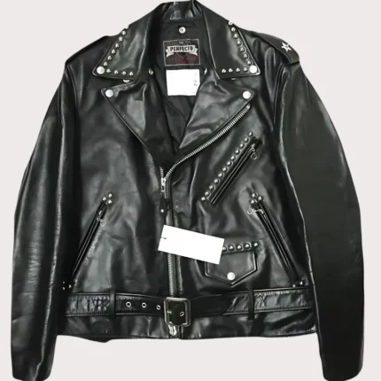 Studded Leather Moto Jacket for Men with Belt