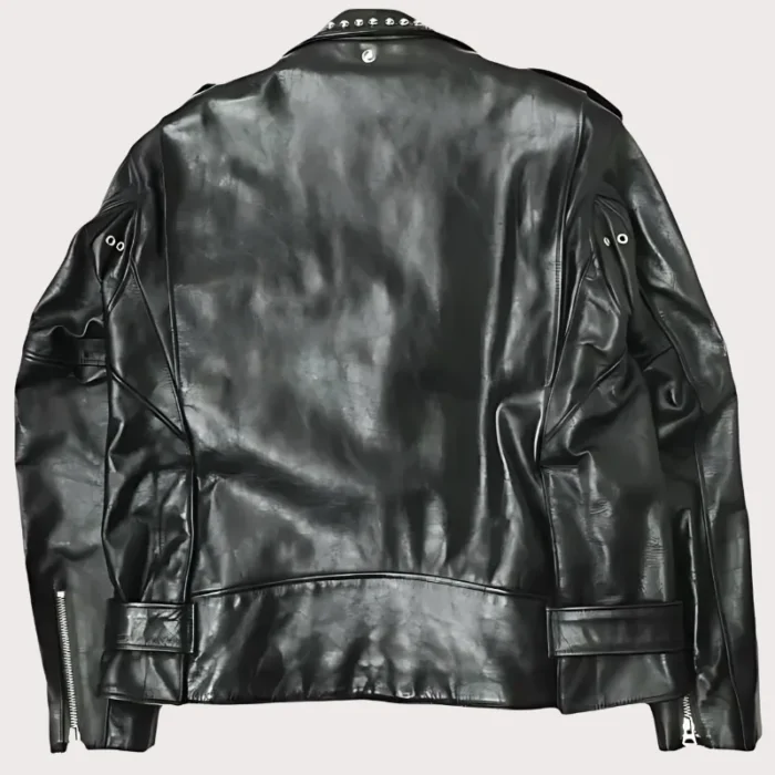 Studded Leather Moto Jacket for Men with Belt