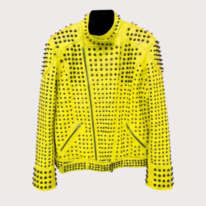 Studded Punk Leather Yellow Vintage Jacket