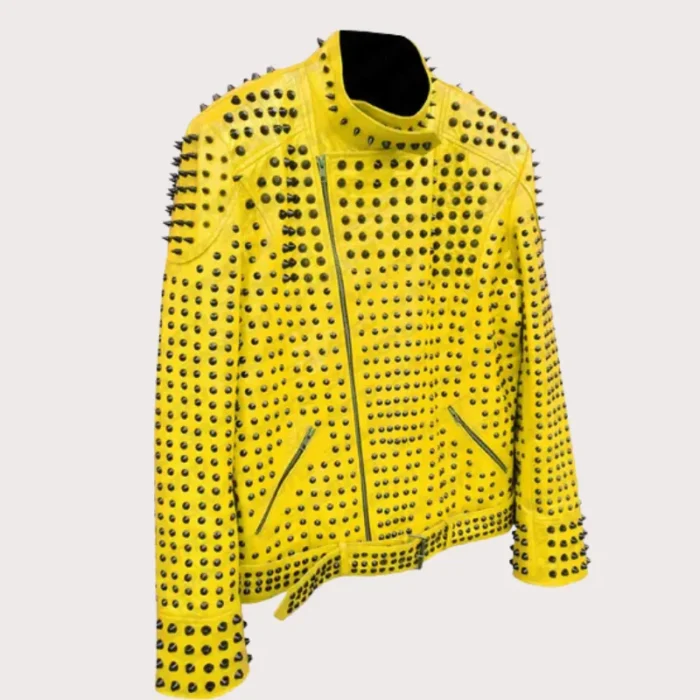 Studded Punk Leather Yellow Vintage Jacket