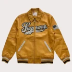 Supreme Uptown Studded Leather Varsity Jacket In Yellow
