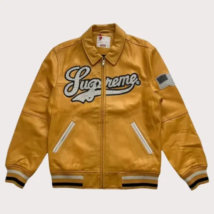 Supreme Uptown Studded Leather Varsity Jacket In Yellow