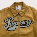Supreme Uptown Studded Leather Varsity Jacket In Yellow