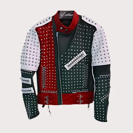 Unique Design Full Studded Biker Leather Coat Jacket Multicolor Custom Made