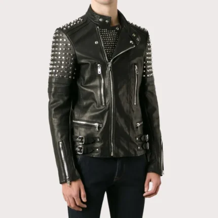 Newly Designed Studded Mens Leather Biker Jacket