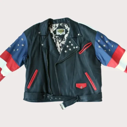 Vintage 80s USA Flag Brando Stars Studded Bomber Leather Jacket