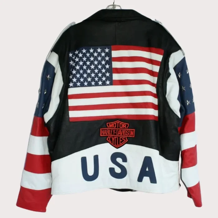 Vintage 80s USA Flag Brando Stars Studded Bomber Leather Jacket