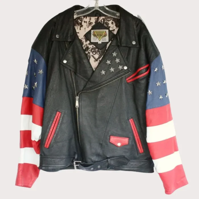 Vintage 80s USA Flag Brando Stars Studded Bomber Leather Jacket