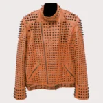 Vintage Studded Punk Leather Brown Biker Jacket