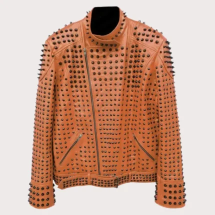 Vintage Studded Punk Leather Brown Biker Jacket