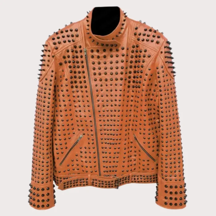 Vintage Studded Punk Leather Brown Biker Jacket