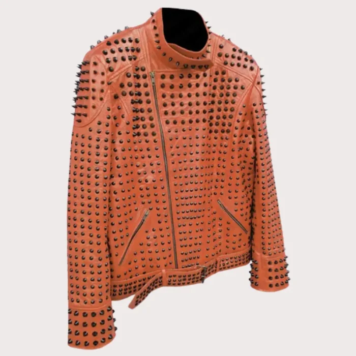 Vintage Studded Punk Leather Brown Biker Jacket