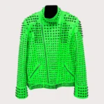 Vintage Studded Punk Leather Green Biker Jacket
