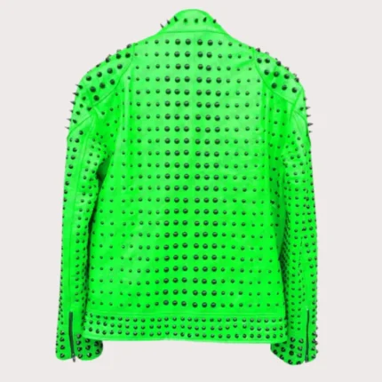 Vintage Studded Punk Leather Green Biker Jacket