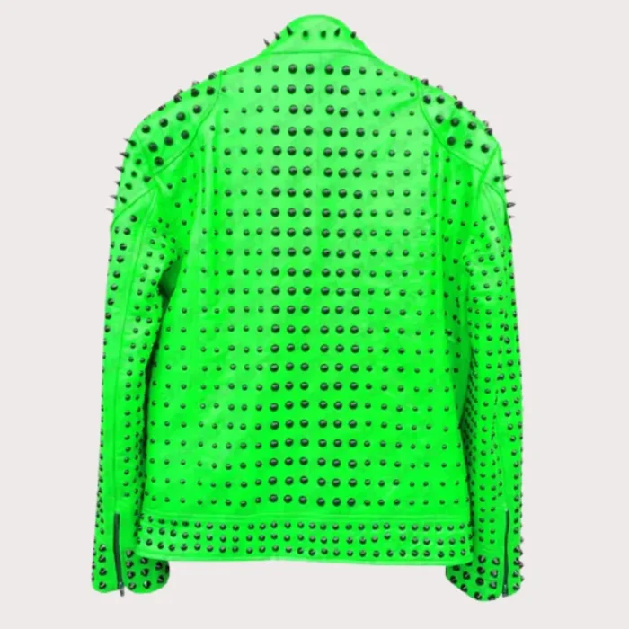 Vintage Studded Punk Leather Green Biker Jacket