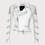 White Lambskin Perfecto Spike-Stud Biker Jacket