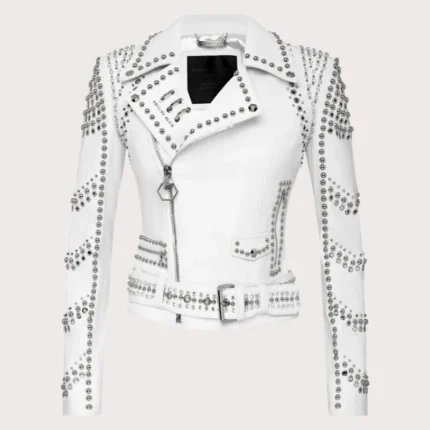 White Lambskin Perfecto Spike-Stud Biker Jacket
